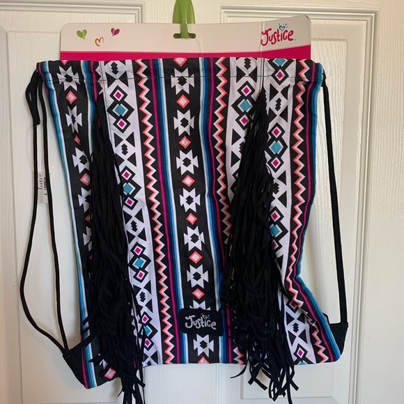 Justice Aztec Fringe Drawstring Bag - Picture 1 of 2